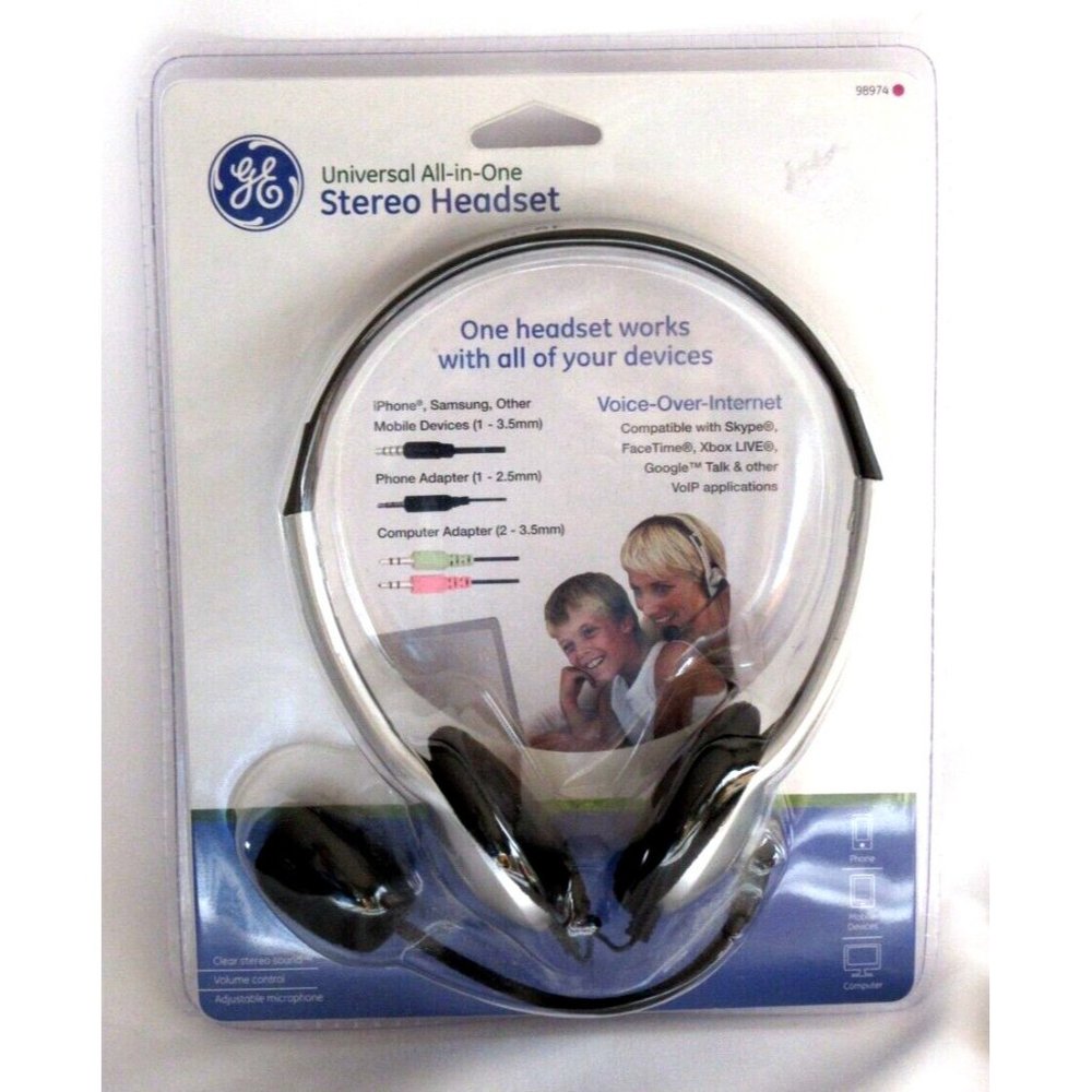 General Electric GE Universal Stereo Headset Works With All Of Your Devices New